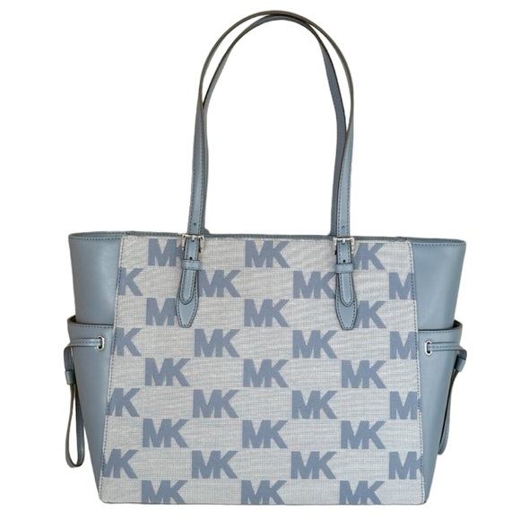 Michael Kors Gilly Large Drawstring Tote Shoulder Bag MK Graphic Logo Denim NWT - Picture 4 of 9